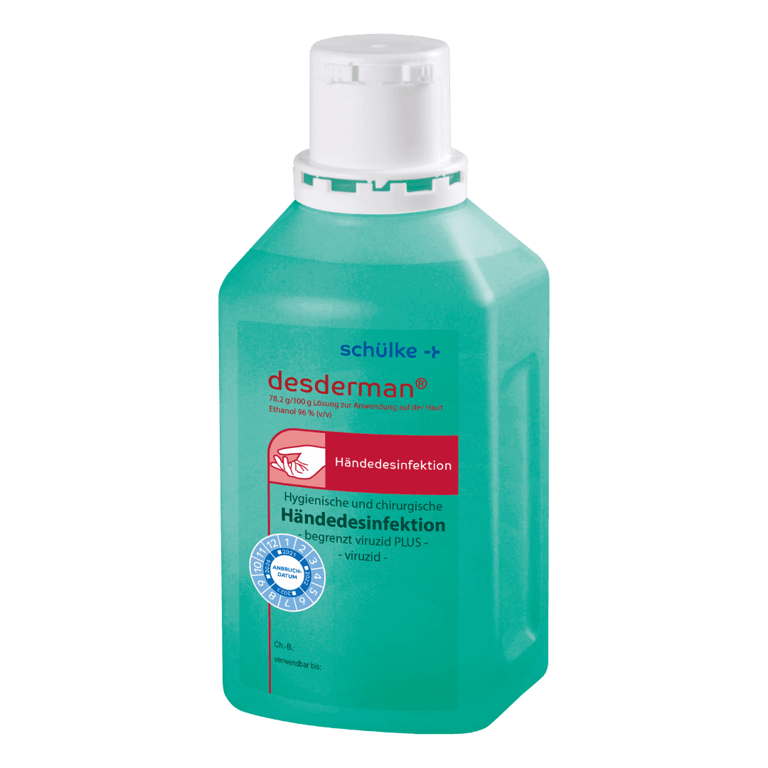 Händedesinfektionsmittel in grüner Flasche